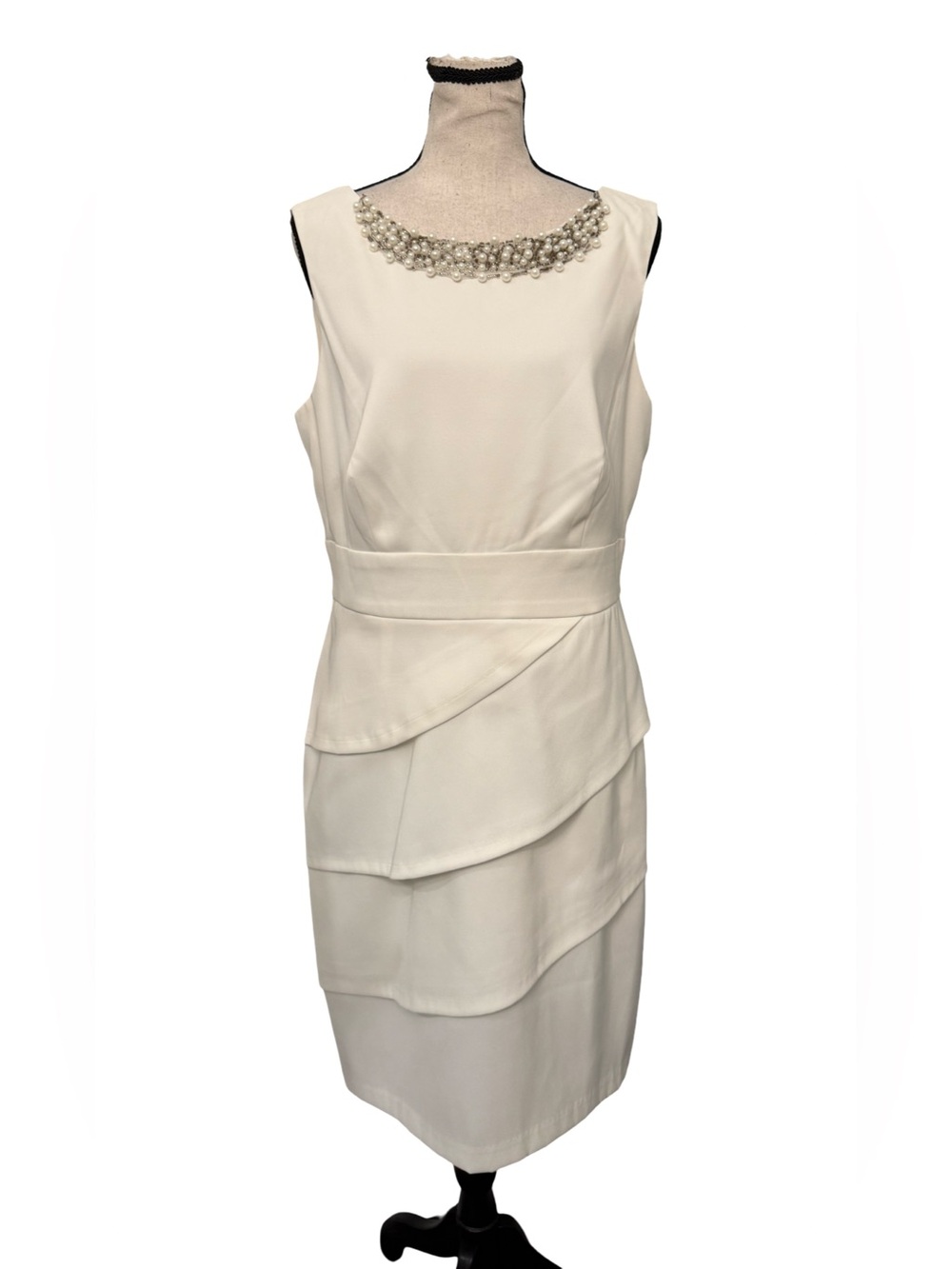 Collection Dressbarn White Pearl Beaded Sheath Dress Size 12 Bridal Cocktail